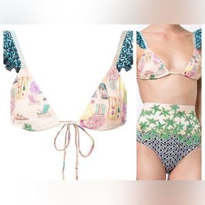 Cream and Blue Bikini Top